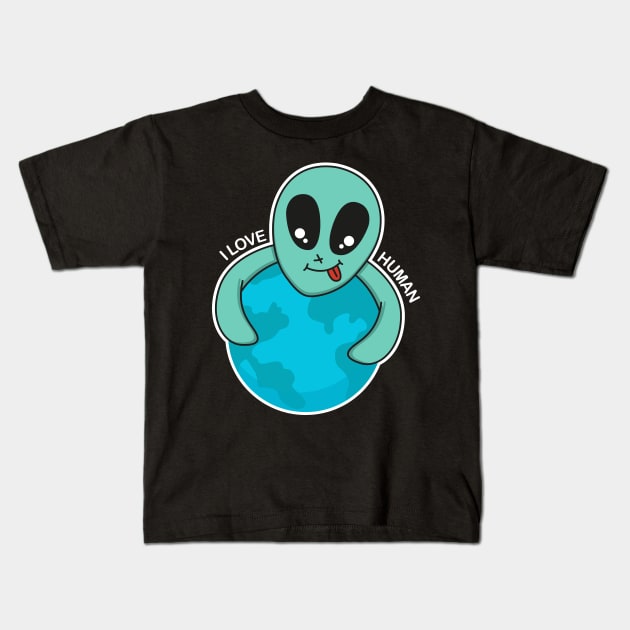 alien love human Kids T-Shirt by Riczdodo